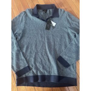 NWT Magaschoni M Wool Blend Contrast Trim Pullover Sweater Blue Green